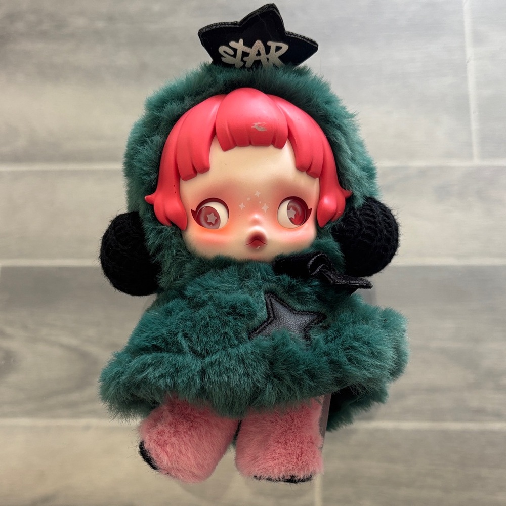 Skull Panda Doll with Green and Pink Outfit